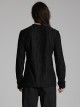 Simple Black Tattered Knitted Front Triangle Button Decorated Punk Style Long Sleeve T-Shirt