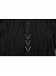 Simple Black Tattered Knitted Front Triangle Button Decorated Punk Style Long Sleeve T-Shirt