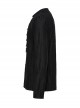 Simple Black Tattered Knitted Front Triangle Button Decorated Punk Style Long Sleeve T-Shirt