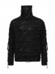 Black High Collar Elastic Ripped Knit Shoulder Eyelet Webbing Tie Rope Decoration Punk Style Doomsday Long Sleeve T-Shirt