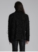 Black High Collar Elastic Ripped Knit Shoulder Eyelet Webbing Tie Rope Decoration Punk Style Doomsday Long Sleeve T-Shirt