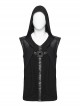 Personalized Black Elastic Knitted Mesh Fabric With Metal Ring Decoration In The Front Center Punk Style Loose Hooded Vest