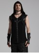 Personalized Black Elastic Knitted Mesh Fabric With Metal Ring Decoration In The Front Center Punk Style Loose Hooded Vest