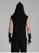 Personalized Black Elastic Knitted Mesh Fabric With Metal Ring Decoration In The Front Center Punk Style Loose Hooded Vest