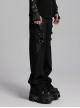 Black Twill Woven Stitching Laminated Vertical Striped Mesh Fabric Front Center Double Row Of Metal Rings Decorated With Punk Style Street Wide Leg Pants