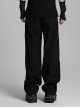 Black Twill Woven Stitching Laminated Vertical Striped Mesh Fabric Front Center Double Row Of Metal Rings Decorated With Punk Style Street Wide Leg Pants