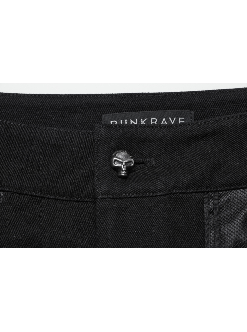 Black Twill Woven Stitching Laminated Vertical Striped Mesh Fabric Front Center Double Row Of Metal Rings Decorated With Punk Style Street Wide Leg Pants