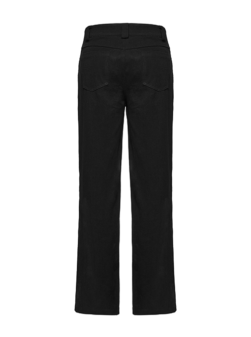 Black Twill Woven Stitching Laminated Vertical Striped Mesh Fabric Front Center Double Row Of Metal Rings Decorated With Punk Style Street Wide Leg Pants