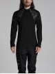 Personalized Elastic Knitted Shoulder Stitching Three Dimensional Pleated Faux Leather Decoration Punk Style Zipper Long Sleeved T-Shirt