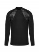 Personalized Elastic Knitted Shoulder Stitching Three Dimensional Pleated Faux Leather Decoration Punk Style Zipper Long Sleeved T-Shirt