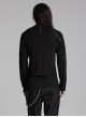 Personalized Elastic Knitted Shoulder Stitching Three Dimensional Pleated Faux Leather Decoration Punk Style Zipper Long Sleeved T-Shirt