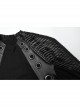 Personalized Elastic Knitted Shoulder Stitching Three Dimensional Pleated Faux Leather Decoration Punk Style Zipper Long Sleeved T-Shirt