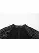 Personalized Elastic Knitted Shoulder Stitching Three Dimensional Pleated Faux Leather Decoration Punk Style Zipper Long Sleeved T-Shirt