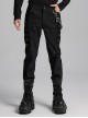 Black Twill Woven Stitching PU Leather Eyelets On Both Sides With Lace Decoration Punk Style Slim Trousers