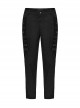 Black Twill Woven Stitching PU Leather Eyelets On Both Sides With Lace Decoration Punk Style Slim Trousers