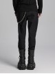 Black Twill Woven Stitching PU Leather Eyelets On Both Sides With Lace Decoration Punk Style Slim Trousers