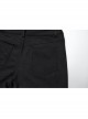 Black Twill Woven Stitching PU Leather Eyelets On Both Sides With Lace Decoration Punk Style Slim Trousers