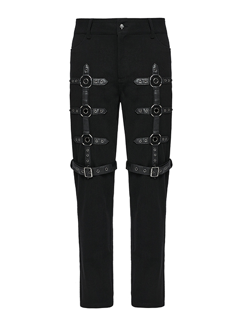 Personalized Twill Woven Patchwork Layer Laminated Front Metal Ring With Eyelet Decorative Loop Design Punk Style Handsome Trousers