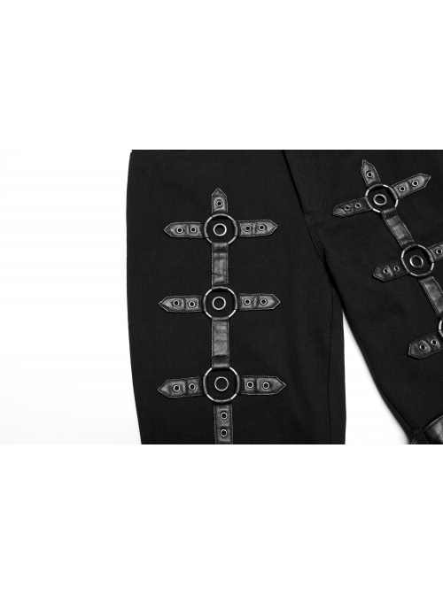 Personalized Twill Woven Patchwork Layer Laminated Front Metal Ring With Eyelet Decorative Loop Design Punk Style Handsome Trousers