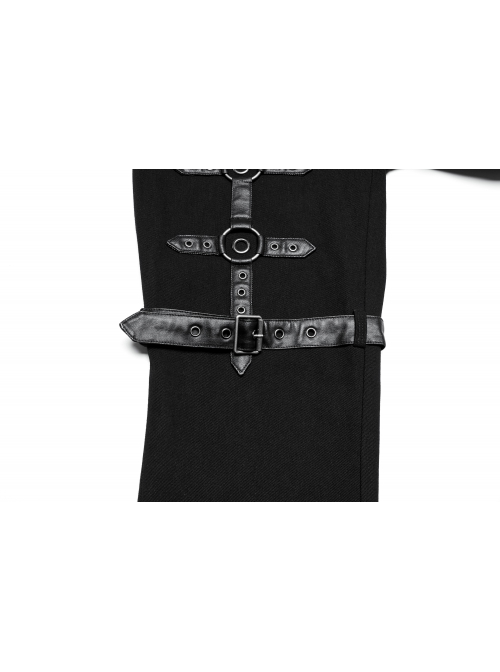 Personalized Twill Woven Patchwork Layer Laminated Front Metal Ring With Eyelet Decorative Loop Design Punk Style Handsome Trousers