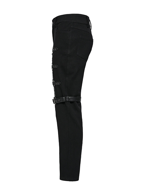 Personalized Twill Woven Patchwork Layer Laminated Front Metal Ring With Eyelet Decorative Loop Design Punk Style Handsome Trousers