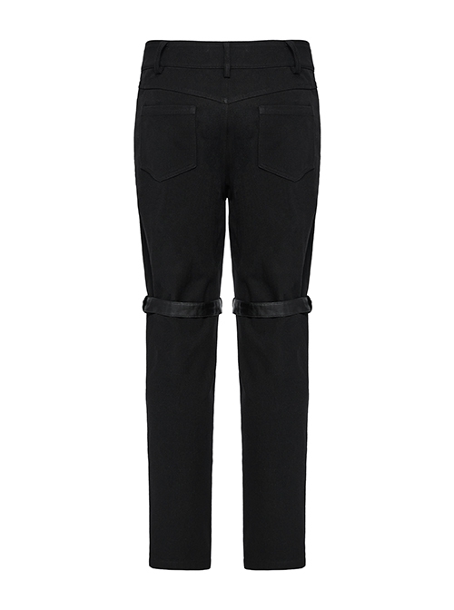 Personalized Twill Woven Patchwork Layer Laminated Front Metal Ring With Eyelet Decorative Loop Design Punk Style Handsome Trousers