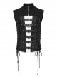 Black Personality Twill Stitching Vertical Stripes Laminated Front Half Hollow With Japanese Word Button Design Punk Style Vest