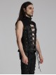 Black Personality Twill Stitching Vertical Stripes Laminated Front Half Hollow With Japanese Word Button Design Punk Style Vest