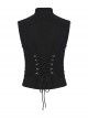 Black Personality Twill Stitching Vertical Stripes Laminated Front Half Hollow With Japanese Word Button Design Punk Style Vest
