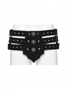 Domineering Three Row Black Old Feel Woven Front Center Personalized Skull Rivet Design Punk Style Belt
