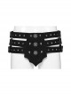 Domineering Three Row Black Old Feel Woven Front Center Personalized Skull Rivet Design Punk Style Belt