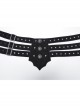 Domineering Three Row Black Old Feel Woven Front Center Personalized Skull Rivet Design Punk Style Belt