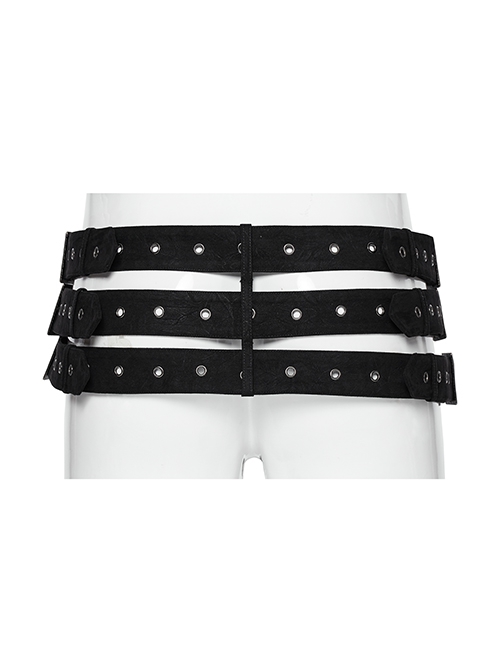 Domineering Three Row Black Old Feel Woven Front Center Personalized Skull Rivet Design Punk Style Belt