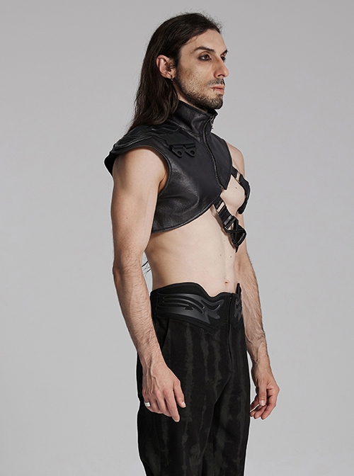 Black Oblique Shoulder Stand Collar Personalized Laminated Double Oblique Buckle Design Punk Style Handsome Shoulder Armor Strap
