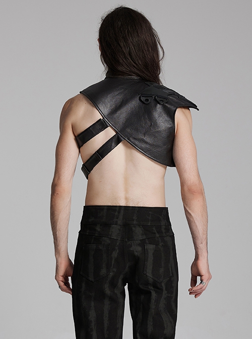 Black Oblique Shoulder Stand Collar Personalized Laminated Double Oblique Buckle Design Punk Style Handsome Shoulder Armor Strap