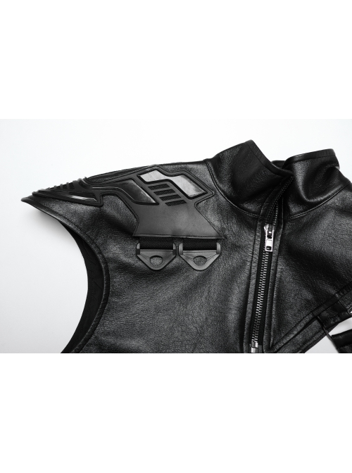 Black Oblique Shoulder Stand Collar Personalized Laminated Double Oblique Buckle Design Punk Style Handsome Shoulder Armor Strap