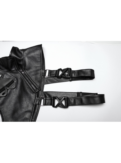 Black Oblique Shoulder Stand Collar Personalized Laminated Double Oblique Buckle Design Punk Style Handsome Shoulder Armor Strap