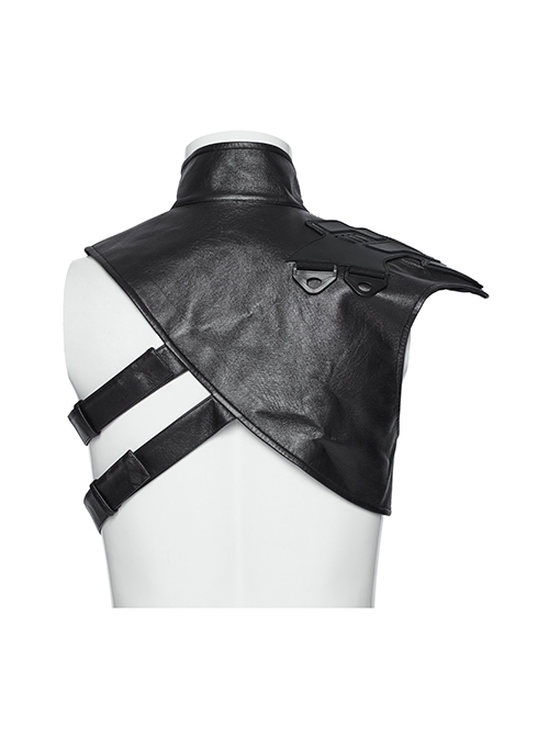 Black Oblique Shoulder Stand Collar Personalized Laminated Double Oblique Buckle Design Punk Style Handsome Shoulder Armor Strap