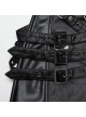Handsome Black Slightly Elastic PU Leather With Twill Glued Front Chinese And Japanese Word Button Loops Staggered Decoration Punk Style Leather Pants