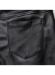 Handsome Black Slightly Elastic PU Leather With Twill Glued Front Chinese And Japanese Word Button Loops Staggered Decoration Punk Style Leather Pants