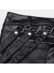 Handsome Black Slightly Elastic PU Leather With Twill Glued Front Chinese And Japanese Word Button Loops Staggered Decoration Punk Style Leather Pants