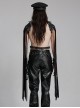 Black Suede And Faux Leather Front Hollow Halter Neck Scorpion Tail Tassel Design Punk Style Shoulder Armor Strap