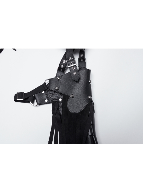 Black Suede And Faux Leather Front Hollow Halter Neck Scorpion Tail Tassel Design Punk Style Shoulder Armor Strap