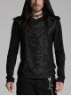 Black Distressed Stretch Knitted Fabric Cross Overlapping Panels In The Front Center Punk Style Hooded Long Sleeved T-Shirt