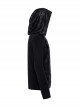 Black Distressed Stretch Knitted Fabric Cross Overlapping Panels In The Front Center Punk Style Hooded Long Sleeved T-Shirt