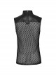 Personalized Black Hollow Mesh Splicing Textured PU Leather Front Triangle Panel With Semi Circular Rivet Decoration Punk Style Sleeveless T-Shirt