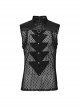 Personalized Black Hollow Mesh Splicing Textured PU Leather Front Triangle Panel With Semi Circular Rivet Decoration Punk Style Sleeveless T-Shirt