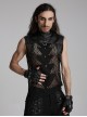 Personalized Black Hollow Mesh Splicing Textured PU Leather Front Triangle Panel With Semi Circular Rivet Decoration Punk Style Sleeveless T-Shirt