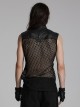 Personalized Black Hollow Mesh Splicing Textured PU Leather Front Triangle Panel With Semi Circular Rivet Decoration Punk Style Sleeveless T-Shirt