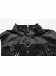 Personalized Black Hollow Mesh Splicing Textured PU Leather Front Triangle Panel With Semi Circular Rivet Decoration Punk Style Sleeveless T-Shirt